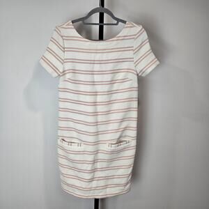 Three Dots Short Sleeve Sheath Dress Pink Cream Stripe Neutral Casual Small
